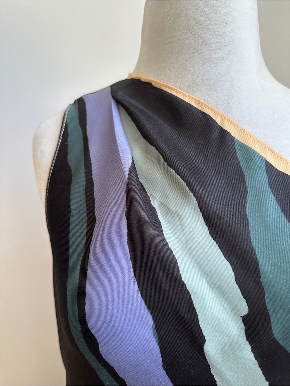 RACHEL Rachel Roy Asymmetrical Silky Dress with Teal, Mint & Beige Trim - Picture 3 of 13